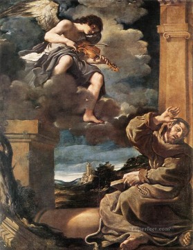  angel arte - San Francisco con un ángel tocando el violín Guercino barroco